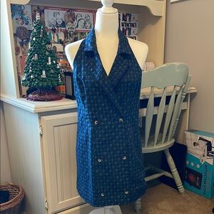 NEW Free People Blue Halter Dress with Geometric Pattern